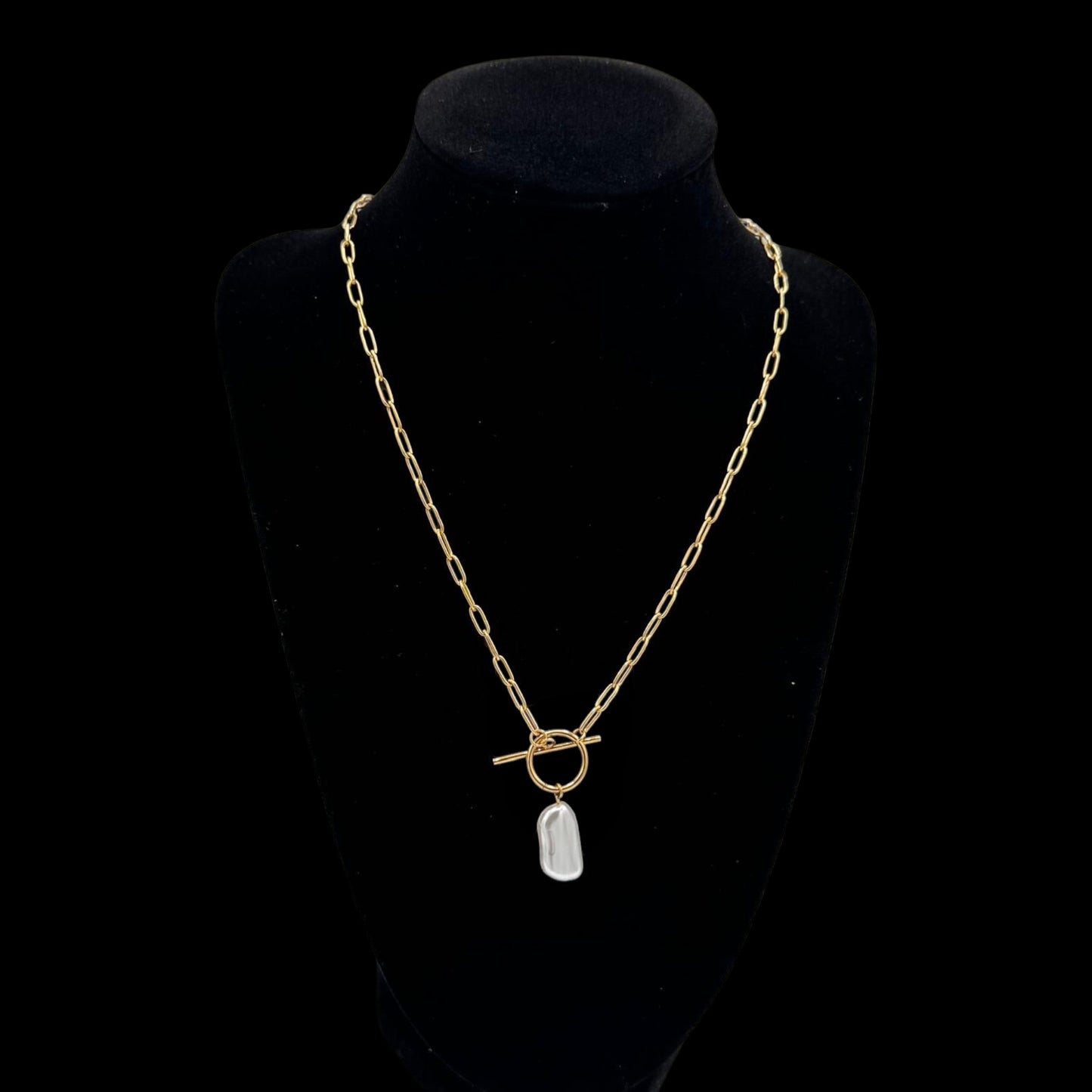 Gold Pearl Toggle Pendant Necklace