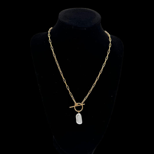 Gold Pearl Toggle Pendant Necklace