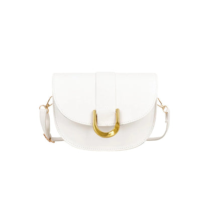 White handbag with gold clasp on a white background