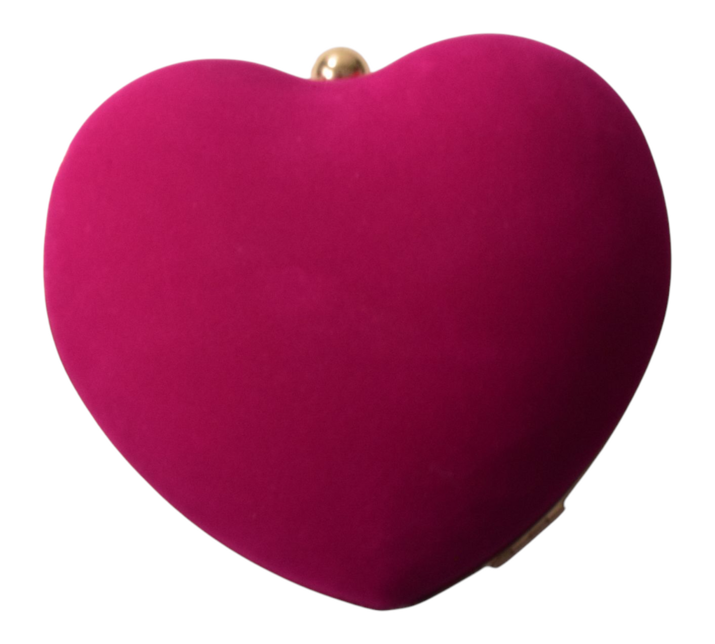 Heart-shaped pink clutch bag on a white background