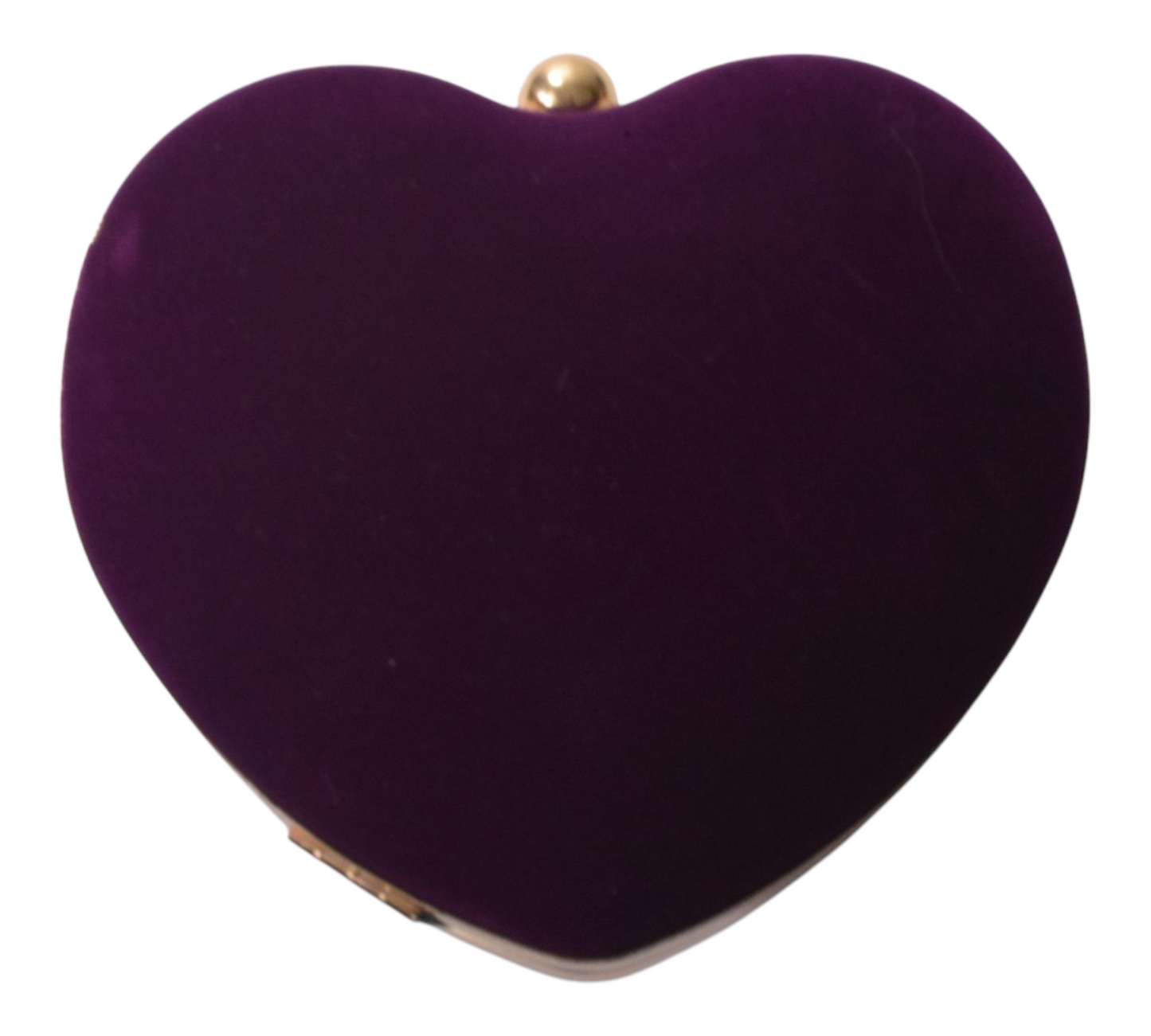 Rich deep purple heart-shaped clutch bag with structured frame and versatile shoulder strap.