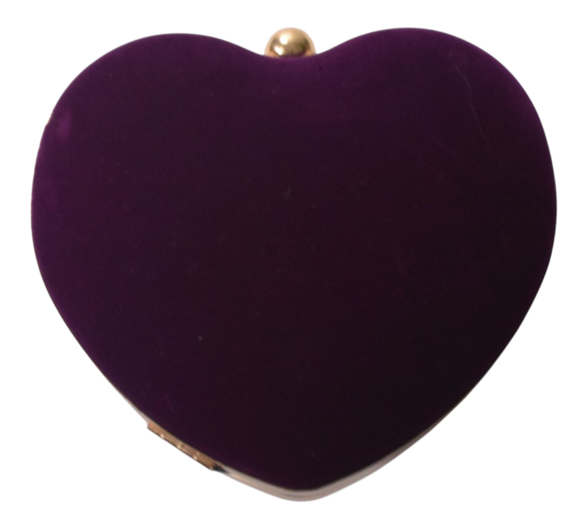 Rich deep purple heart-shaped clutch bag with structured frame and versatile shoulder strap.