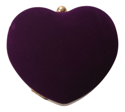 Rich deep purple heart-shaped clutch bag with structured frame and versatile shoulder strap.