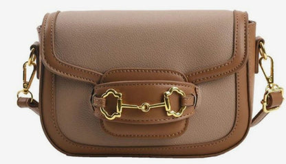 Dorole Horse Bitbuckle Bag flap shoulder handbag on plain background