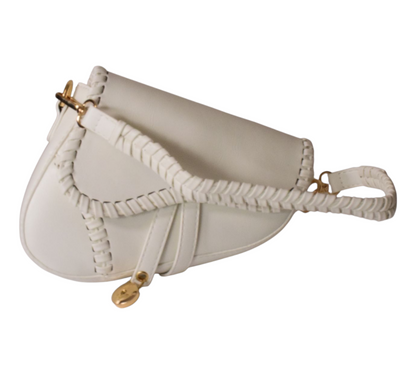 A stylish Dorole Spirt Shoulder Bag in white, featuring a braided strap and structured design, perfect for modern women.