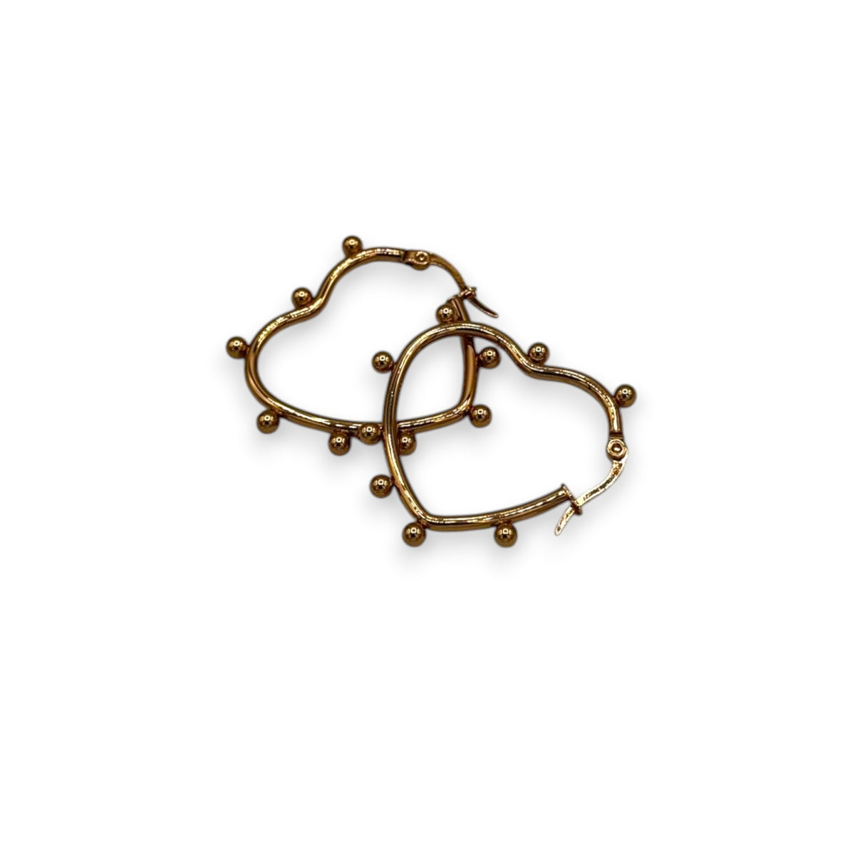 Pair of gold Golden Heart Hoops earrings with beaded accents on a white background