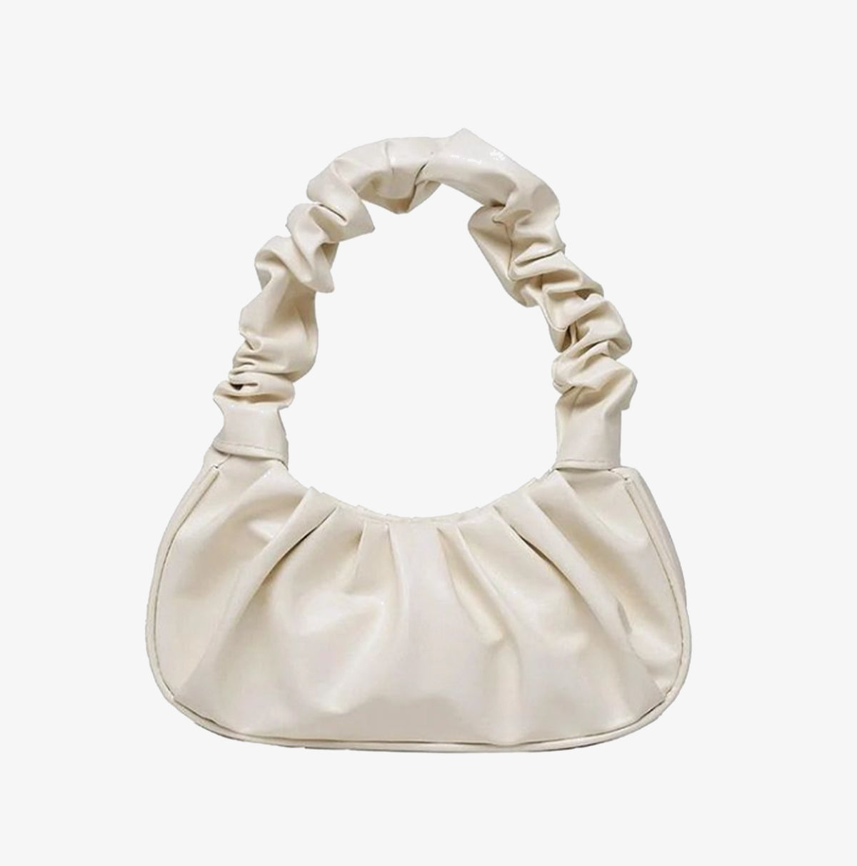 Beige Pleated Everyday Bag vegan leather handbag on plain background