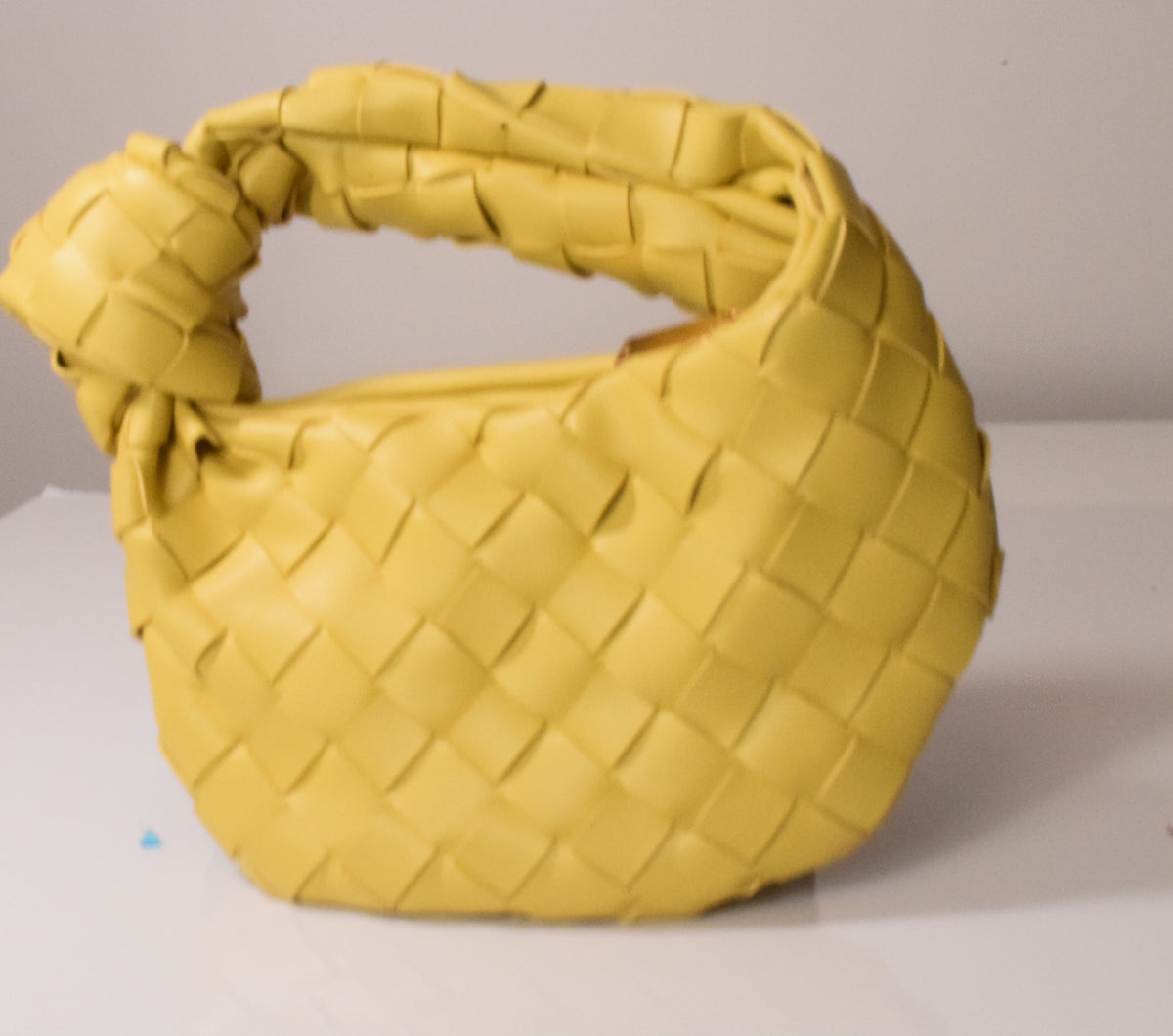 Horn Knotted Underarm Handbag women's woven shoulder bag on plain background