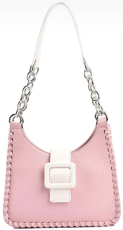 Shockcrush Chic Square Shoulder Bag vegan leather women's handbag on marble surface